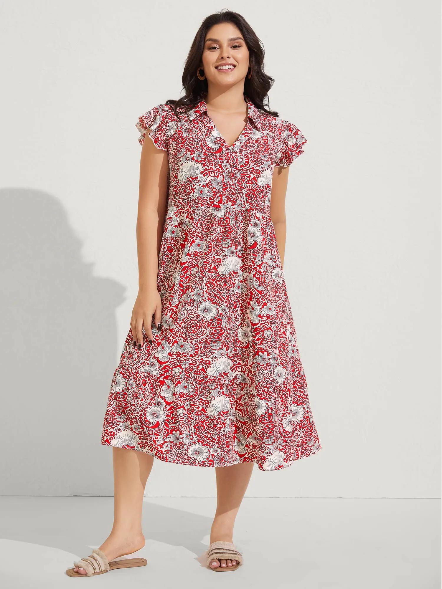 Paisley Print Collar Flutter Sleeve Midi Dress sold by Bloomchic