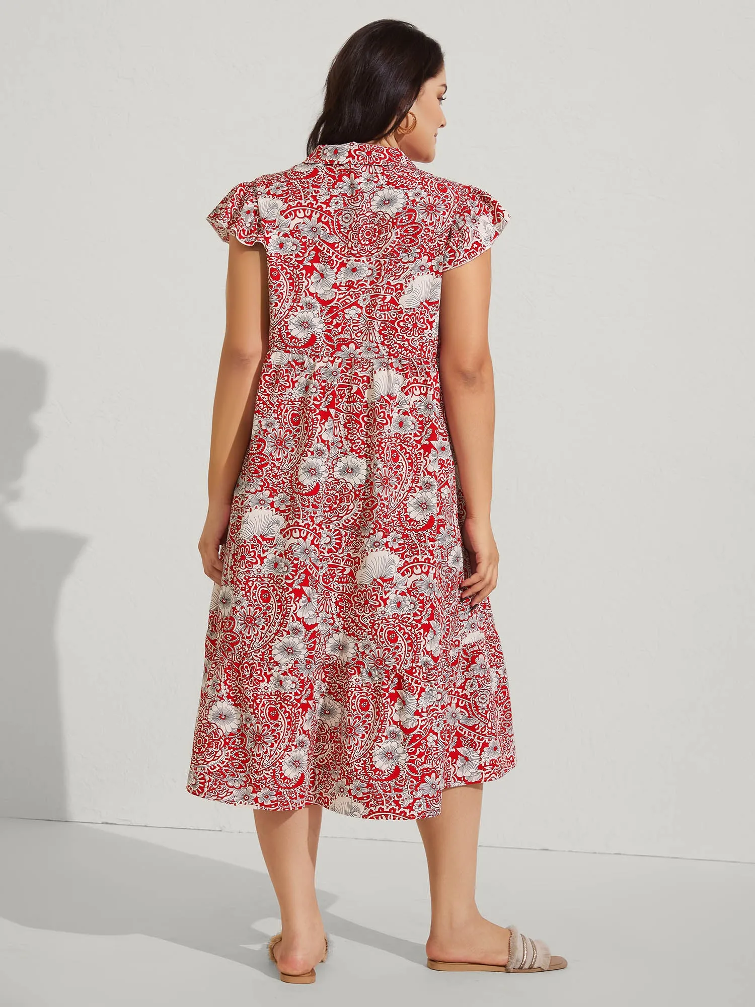 Paisley Print Collar Flutter Sleeve Midi Dress sold by Bloomchic product image thumbnail 4