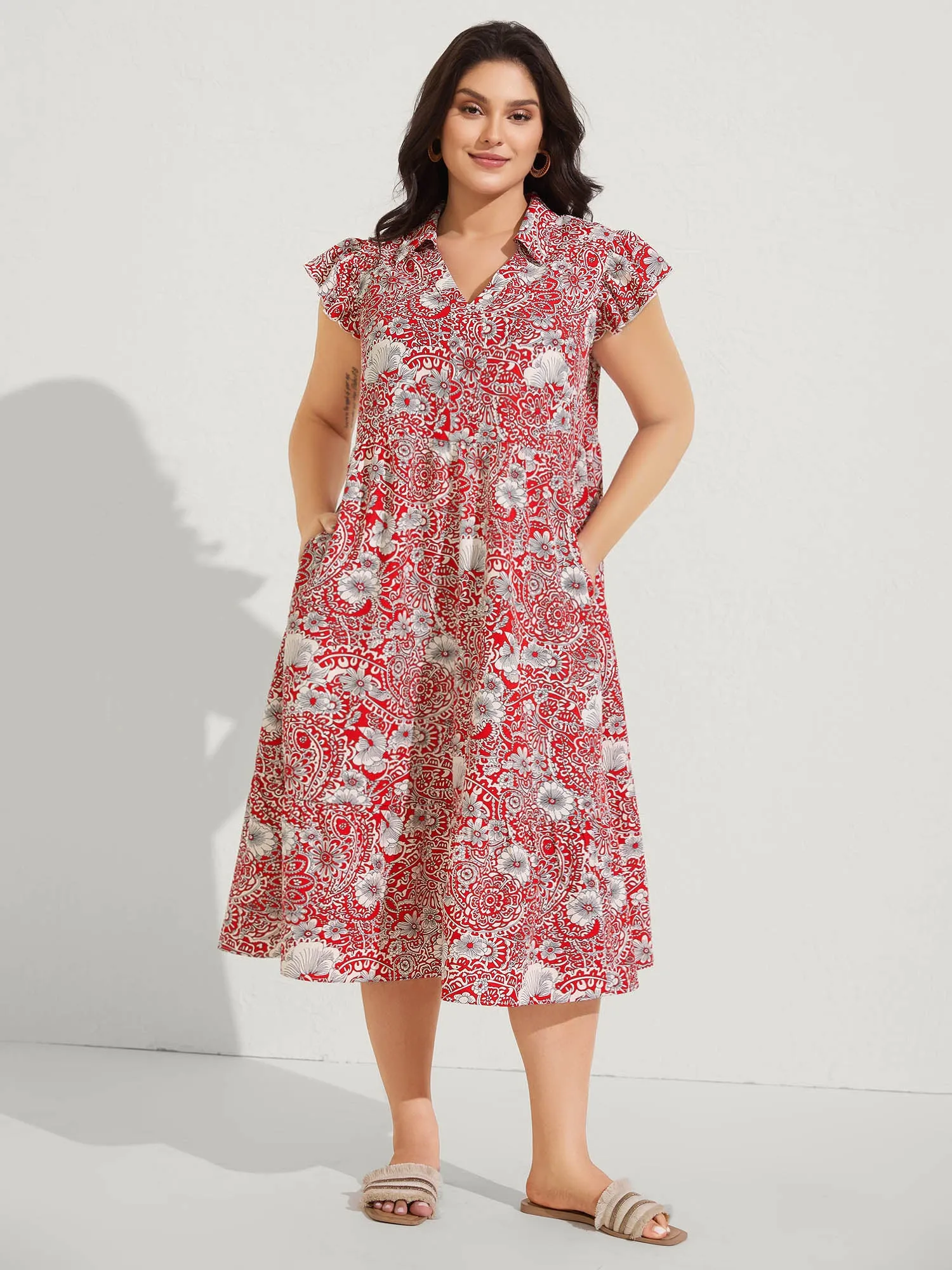 Paisley Print Collar Flutter Sleeve Midi Dress sold by Bloomchic product image thumbnail 3