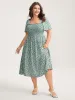 Rayon Ditsy Floral Print Shirred Midi Dress sold by Bloomchic