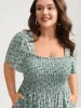 Rayon Ditsy Floral Print Shirred Midi Dress sold by Bloomchic