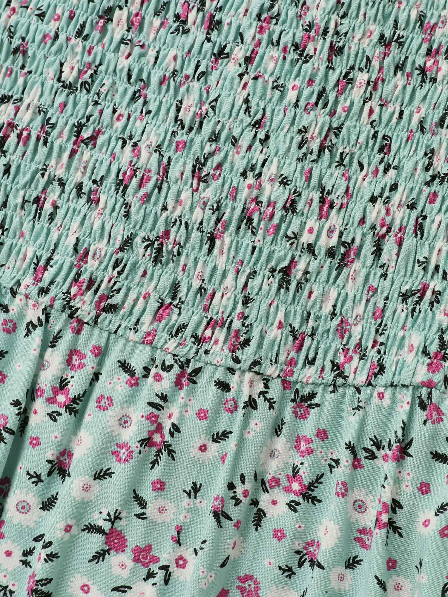 Rayon Ditsy Floral Print Shirred Midi Dress sold by Bloomchic product image thumbnail 5