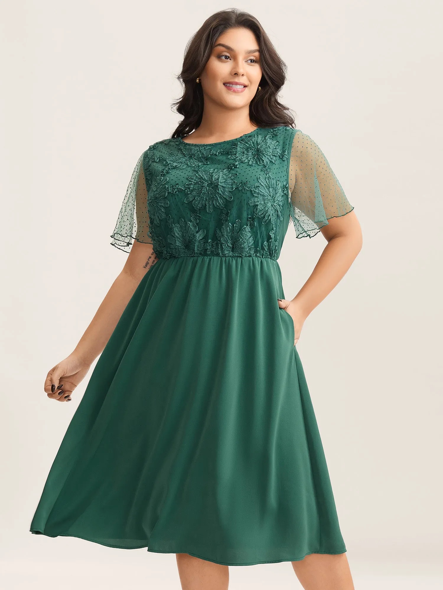 Floral Textured Sheer Pockets Midi Dress sold by Bloomchic product image thumbnail 2