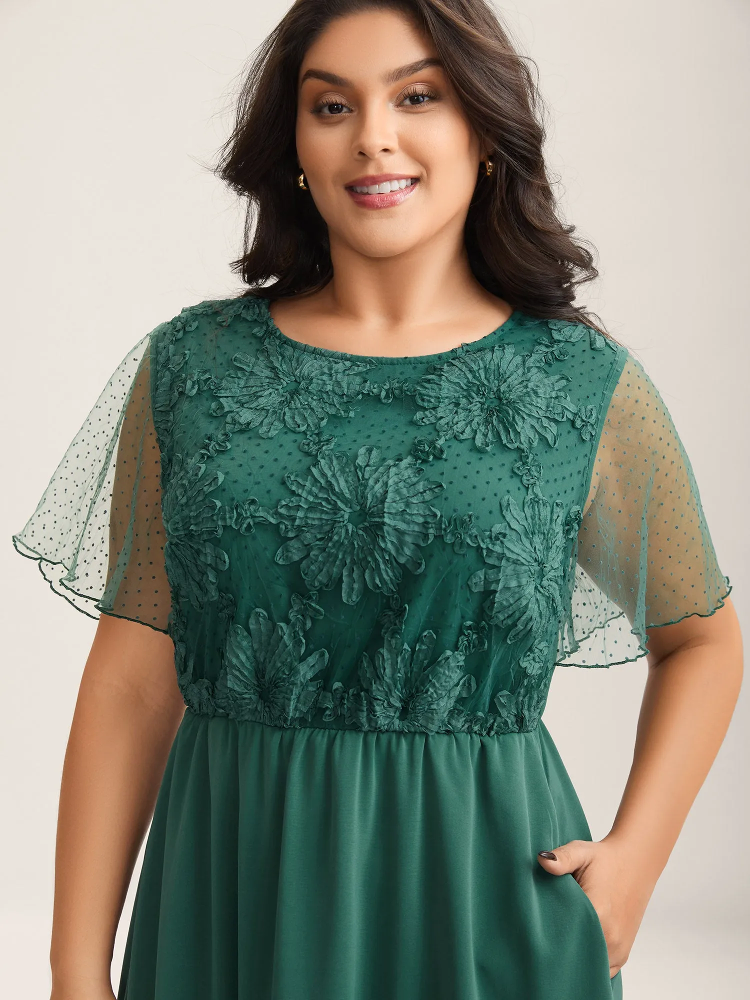 Floral Textured Sheer Pockets Midi Dress sold by Bloomchic