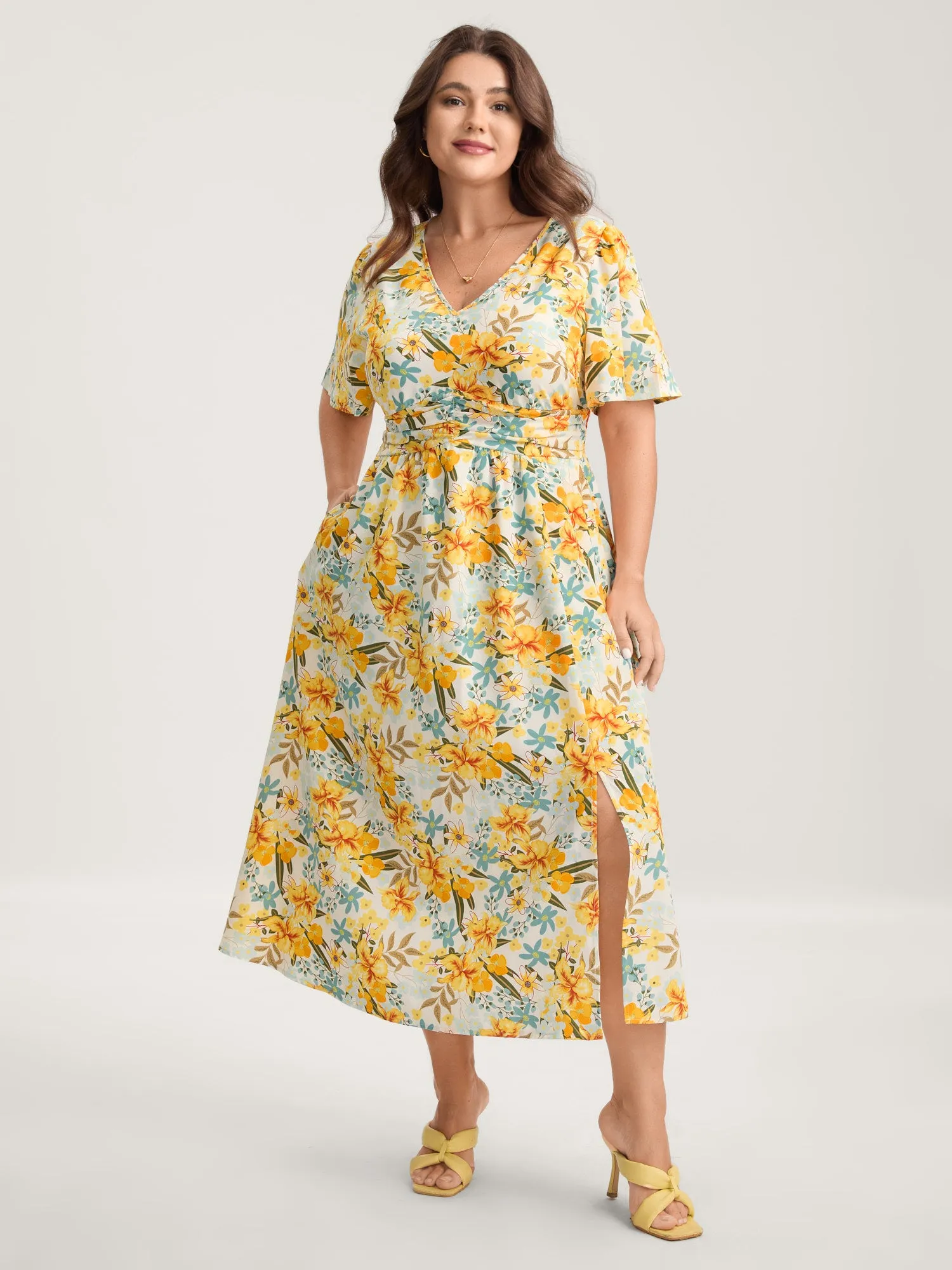 Sunkissed Floral Shirred Waist Midi Dress sold by Bloomchic