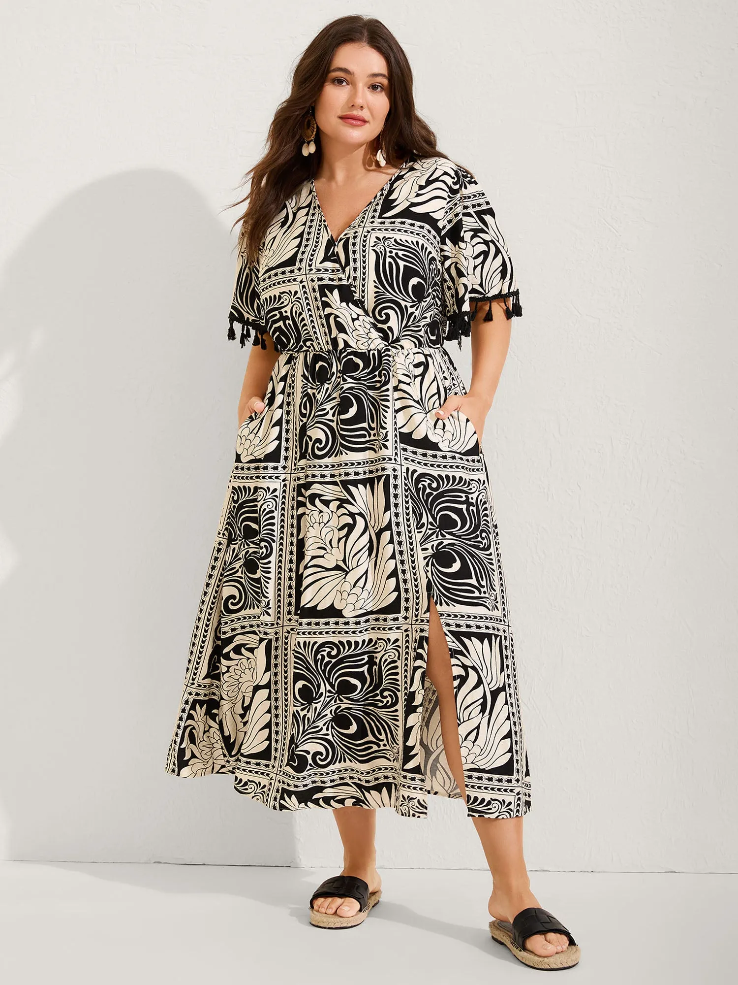 Monochrome Collage Print Tassels Midi Dress sold by Bloomchic product image thumbnail 3