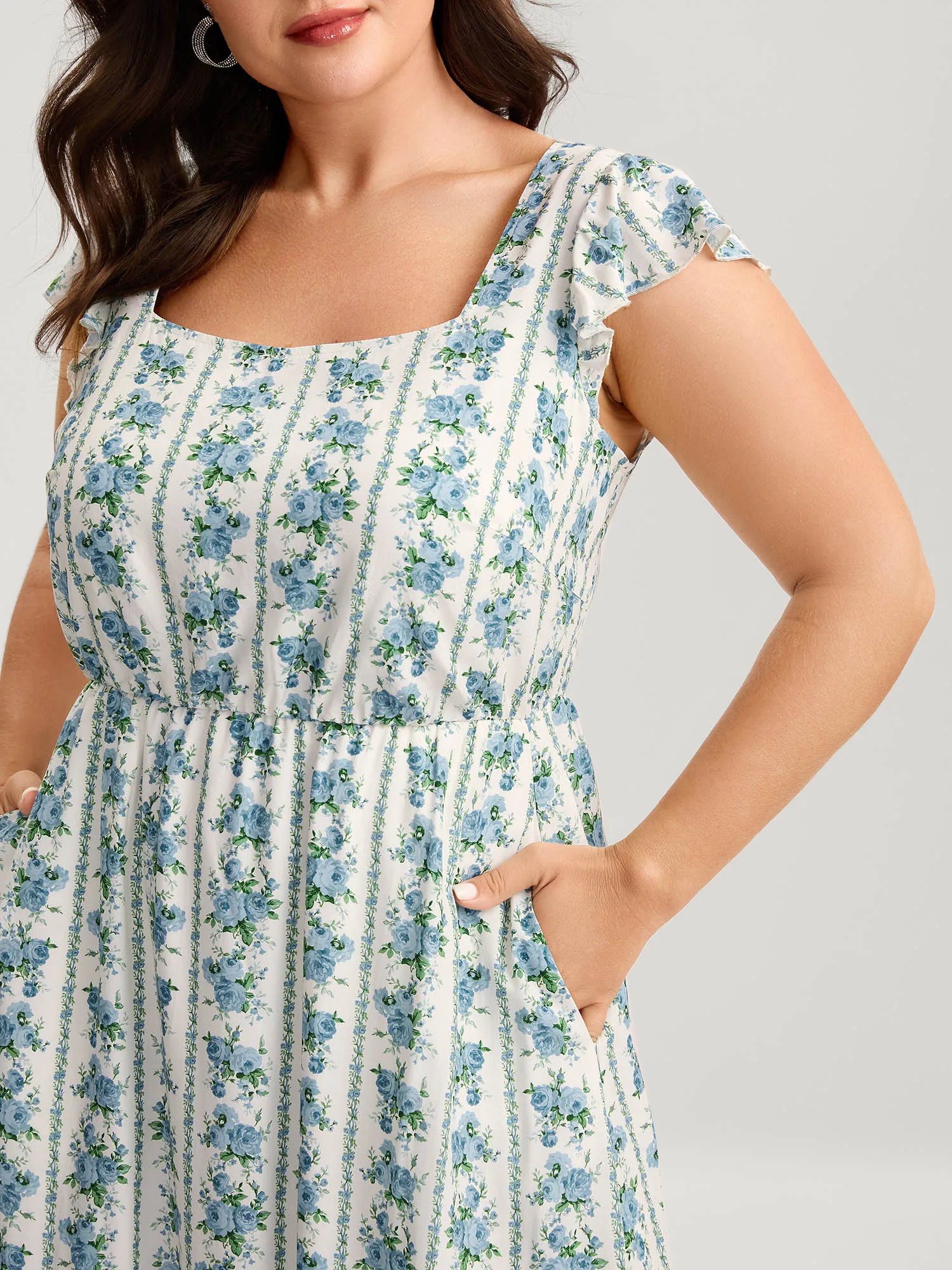 Floral Stripe Flutter Sleeve Maxi Dress sold by Bloomchic product image thumbnail 2