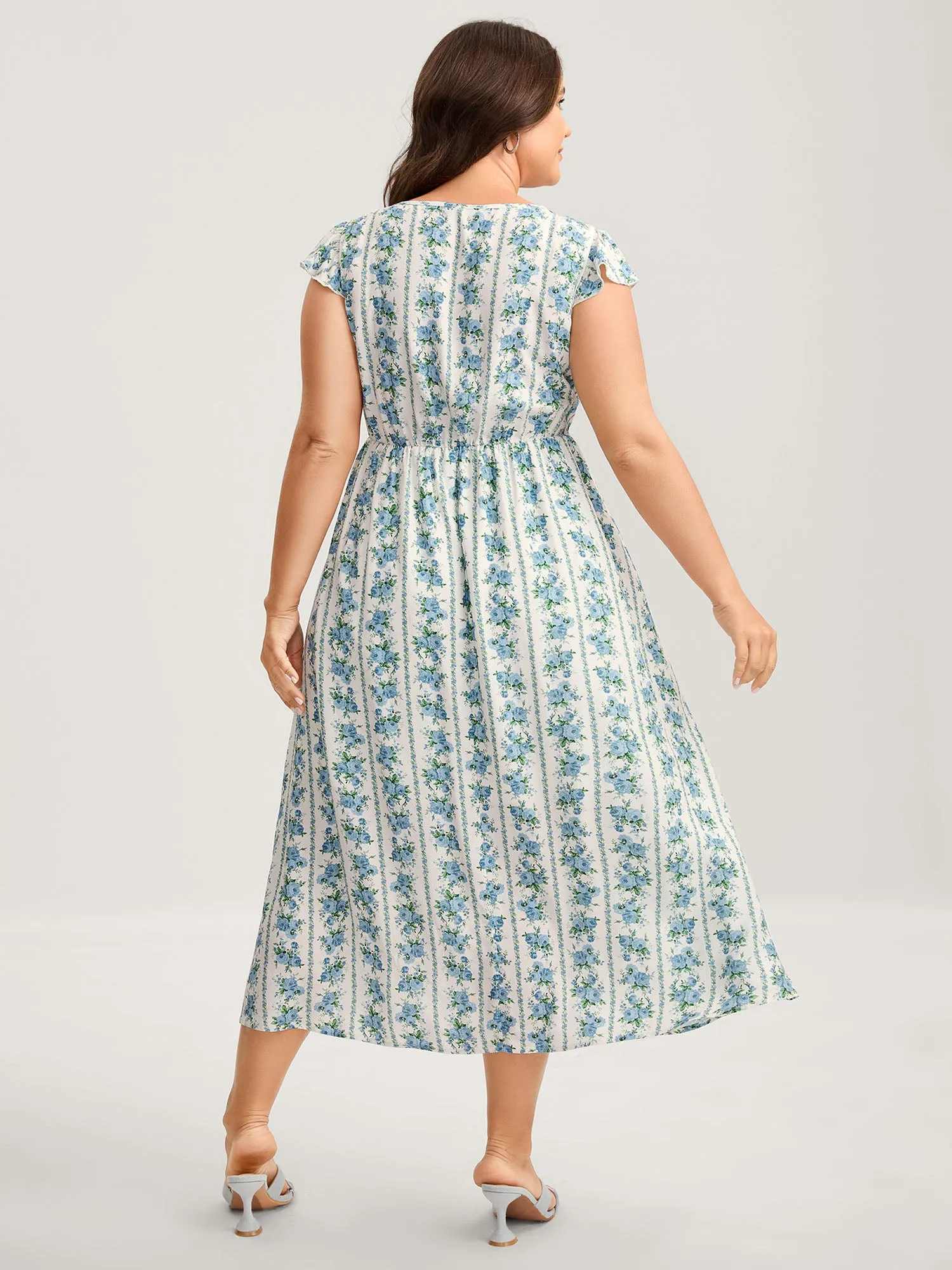 Floral Stripe Flutter Sleeve Maxi Dress sold by Bloomchic product image thumbnail 4