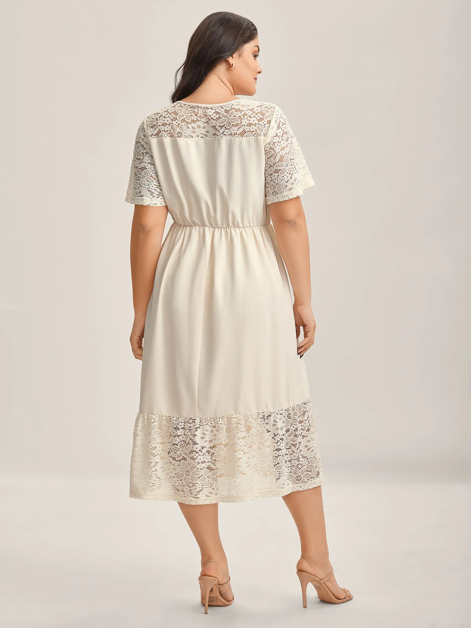Sheer Lace Pockets Solid Midi Dress sold by Bloomchic product image thumbnail 4