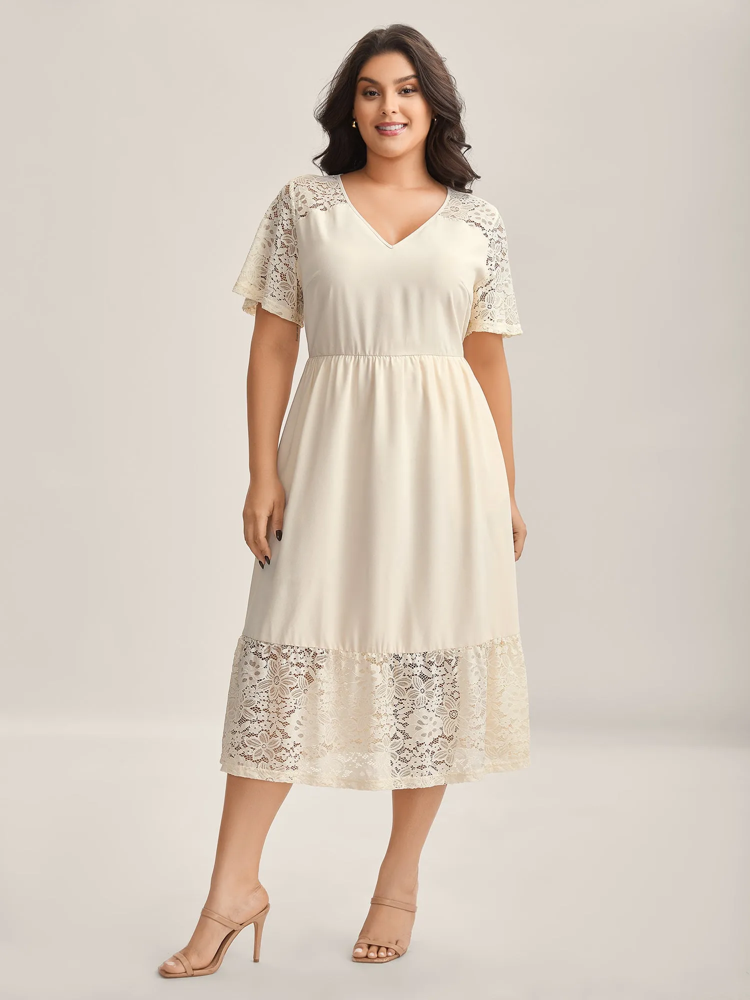 Sheer Lace Pockets Solid Midi Dress sold by Bloomchic