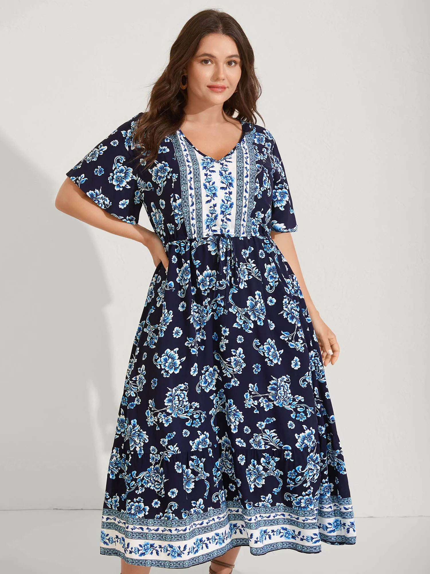 Rayon Stretchy Waist Lace Midi Dress sold by Bloomchic