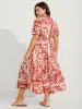Geometric Print Notched Collar Maxi Dress sold by Bloomchic