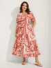 Geometric Print Notched Collar Maxi Dress sold by Bloomchic