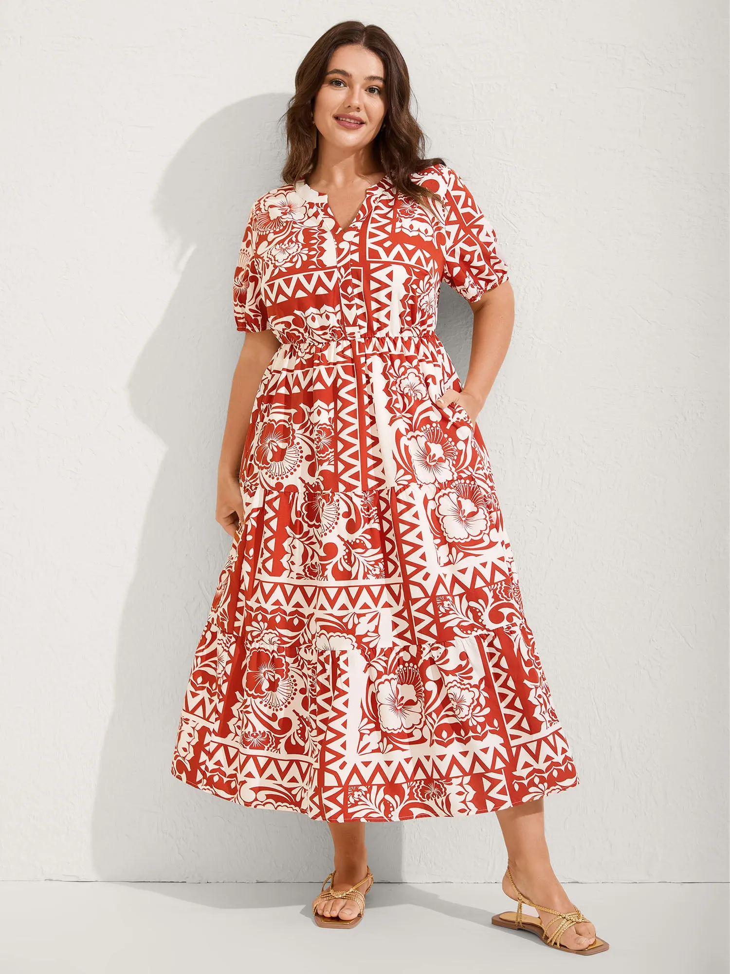 Geometric Print Notched Collar Maxi Dress sold by Bloomchic product image thumbnail 3