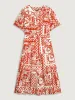 Geometric Print Notched Collar Maxi Dress sold by Bloomchic