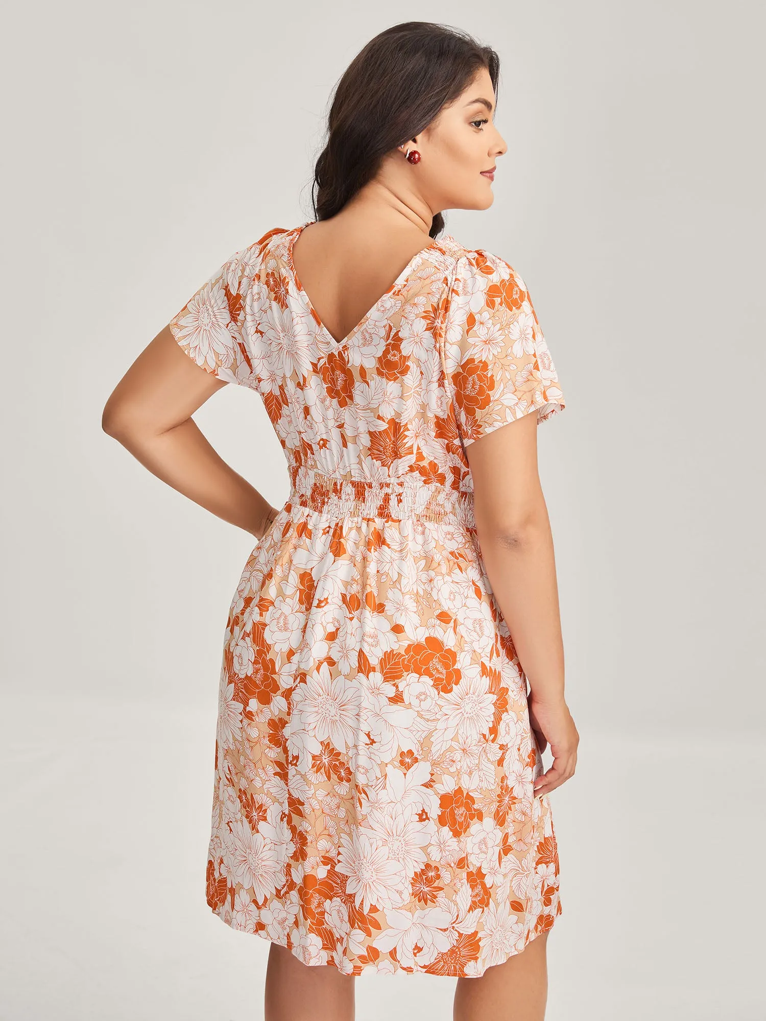 Shirred Neck Floral Print Midi Dress sold by Bloomchic product image thumbnail 4