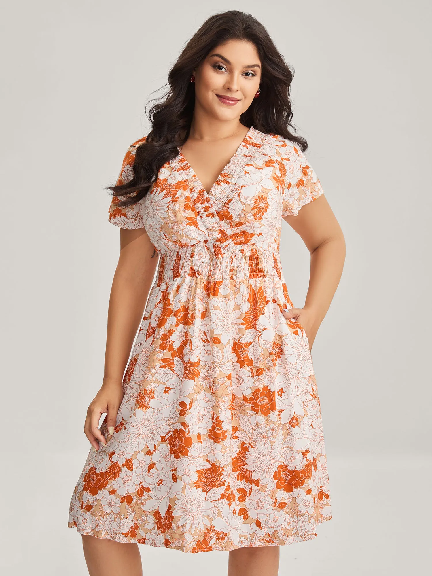 Shirred Neck Floral Print Midi Dress sold by Bloomchic product image thumbnail 2