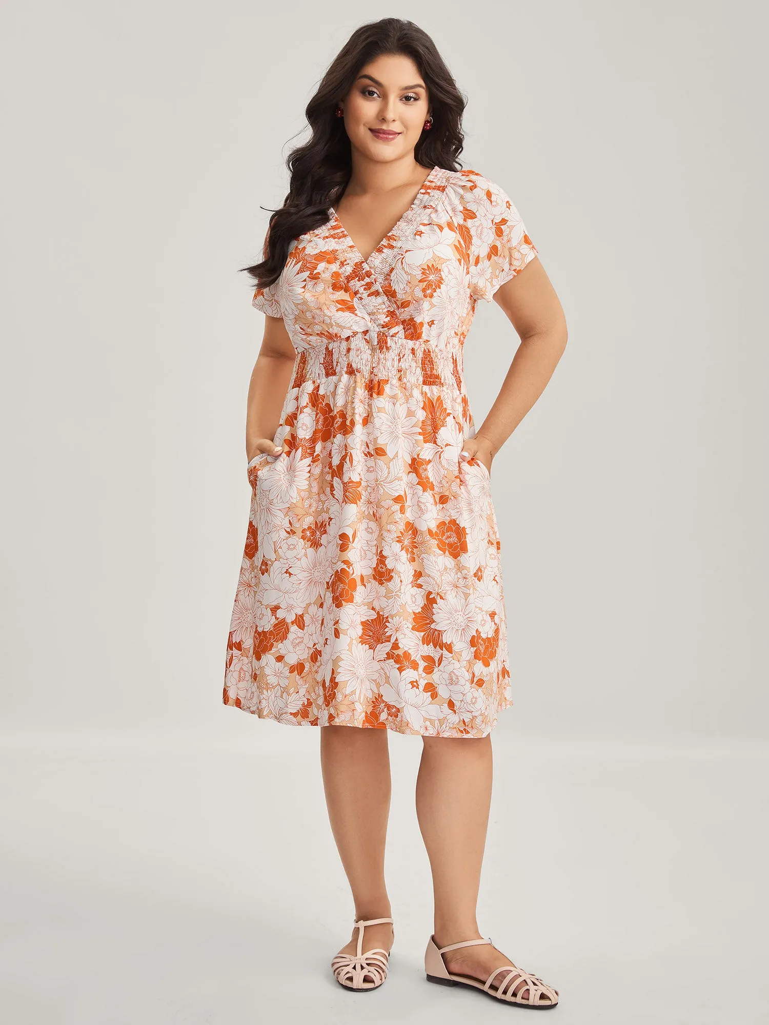 Shirred Neck Floral Print Midi Dress sold by Bloomchic product image thumbnail 3