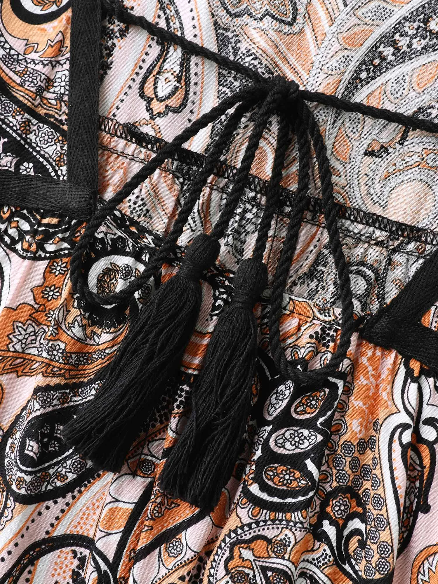 Rayon Paisley Print Neck Tie Midi Dress sold by Bloomchic product image thumbnail 5