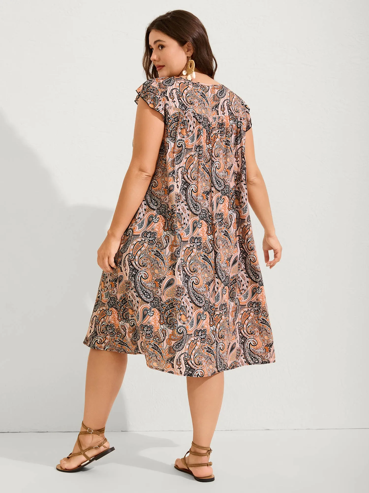 Rayon Paisley Print Neck Tie Midi Dress sold by Bloomchic product image thumbnail 4