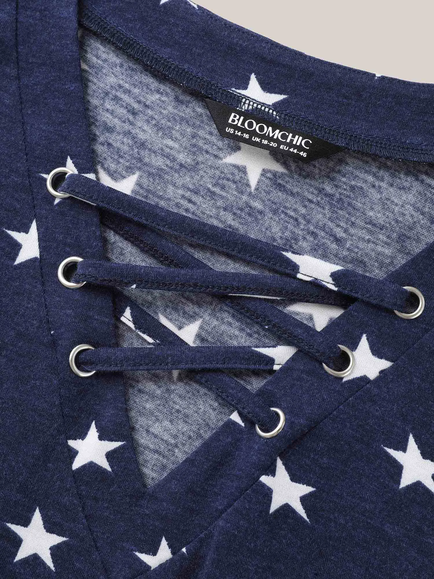 Star Print Crisscross Neck Tie T-Shirt sold by Bloomchic product image thumbnail 5