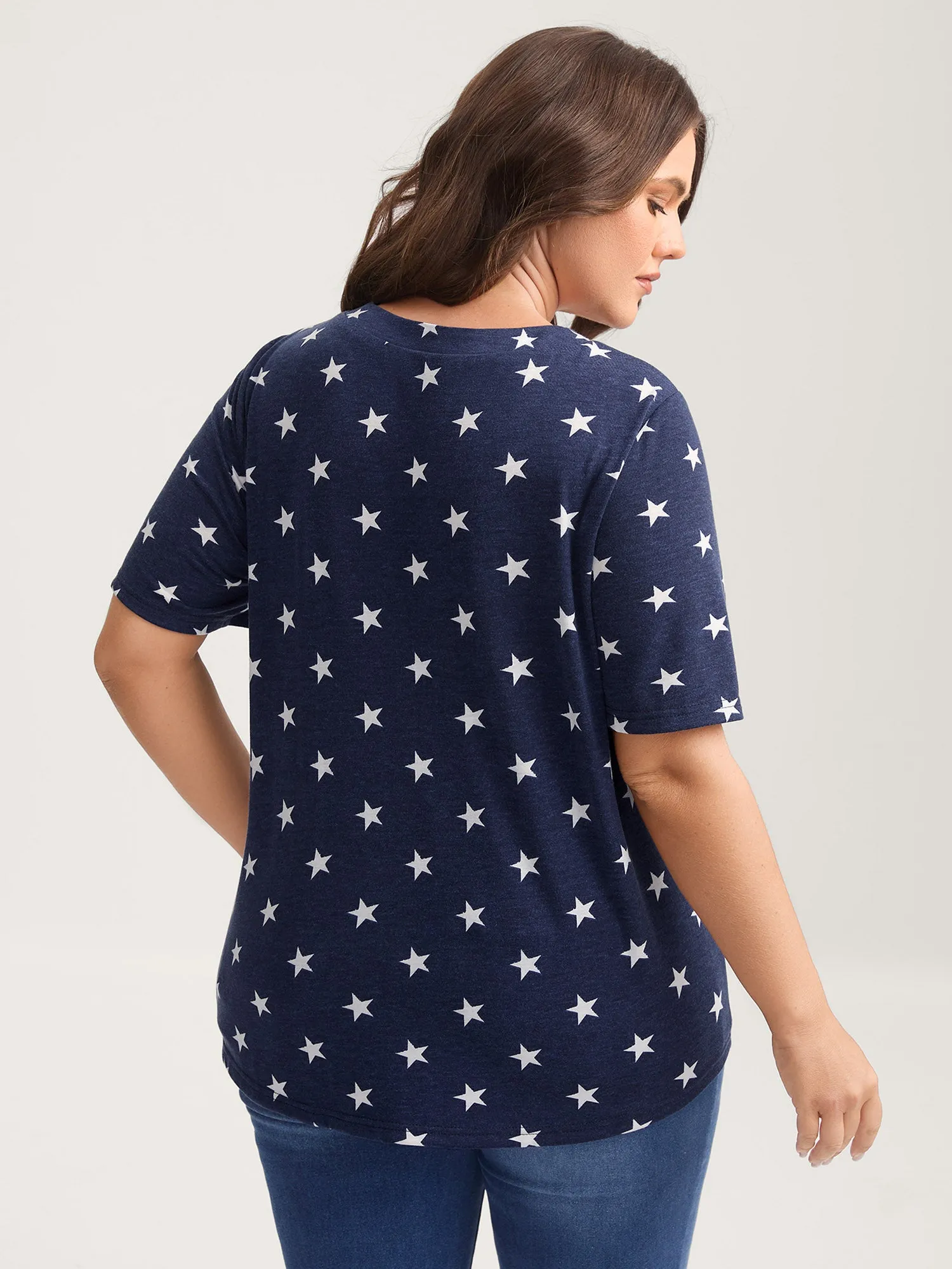 Star Print Crisscross Neck Tie T-Shirt sold by Bloomchic product image thumbnail 4