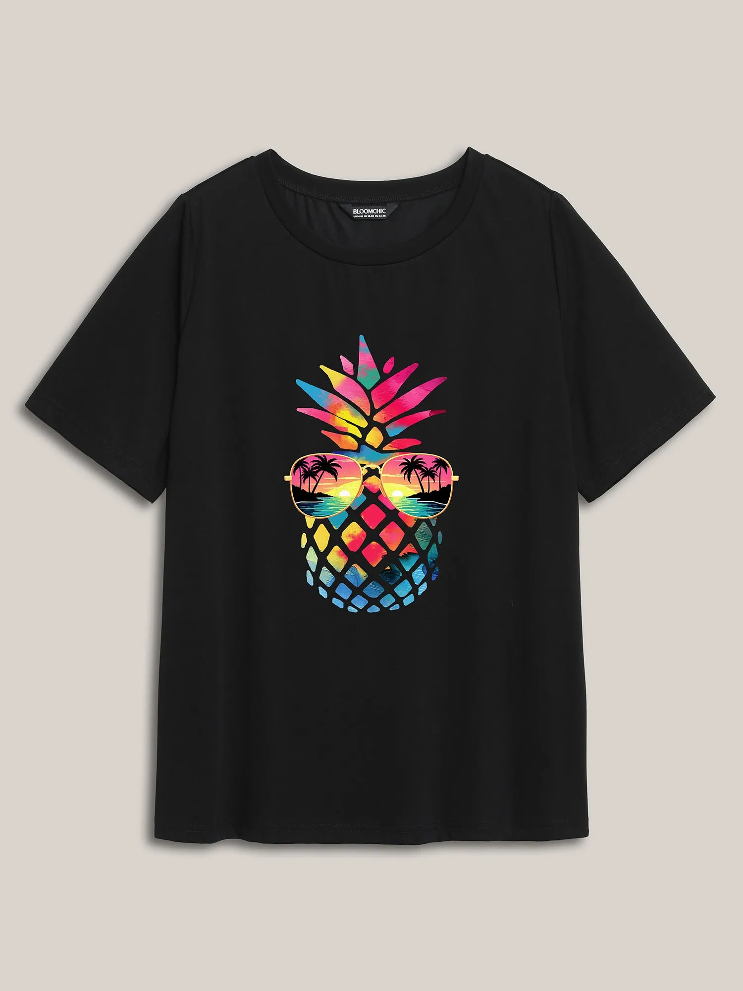 Pineapple Vibes Print Round Neck T-Shirt sold by Bloomchic product image thumbnail 5