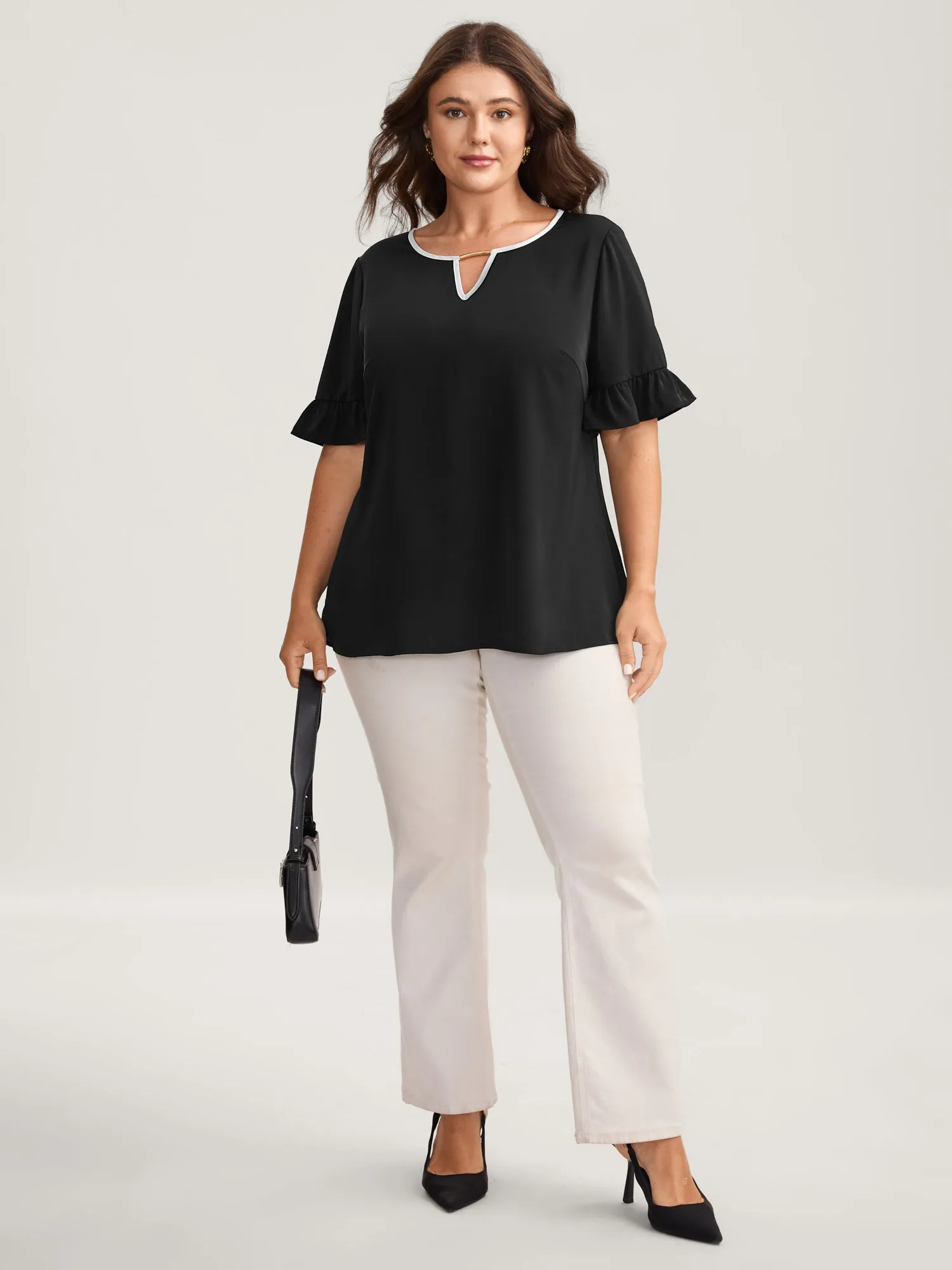 Metallic Detail Neck Cut-Out Blouse sold by Bloomchic product image thumbnail 4