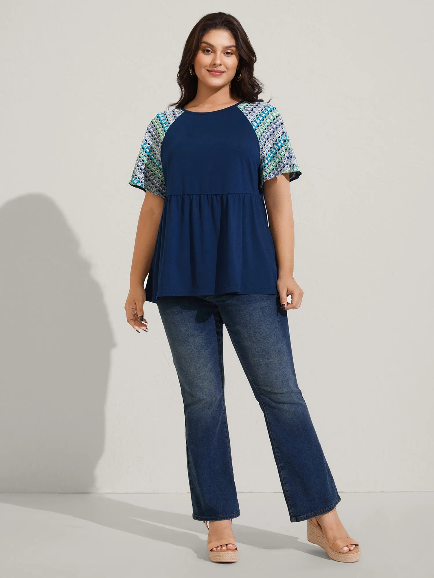 Colorful Crochet Raglan Sleeve T-Shirt sold by Bloomchic product image thumbnail 3