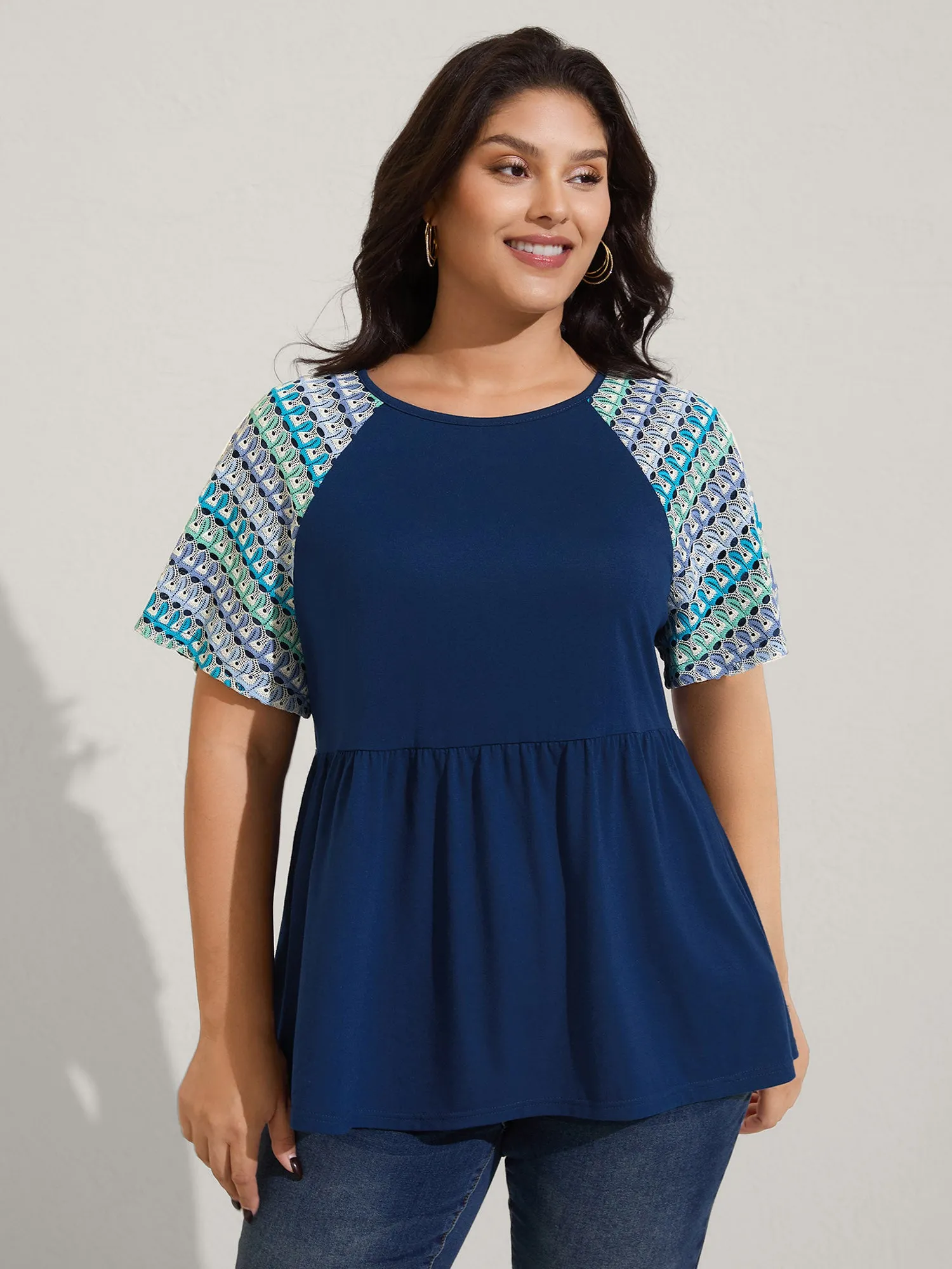 Colorful Crochet Raglan Sleeve T-Shirt sold by Bloomchic