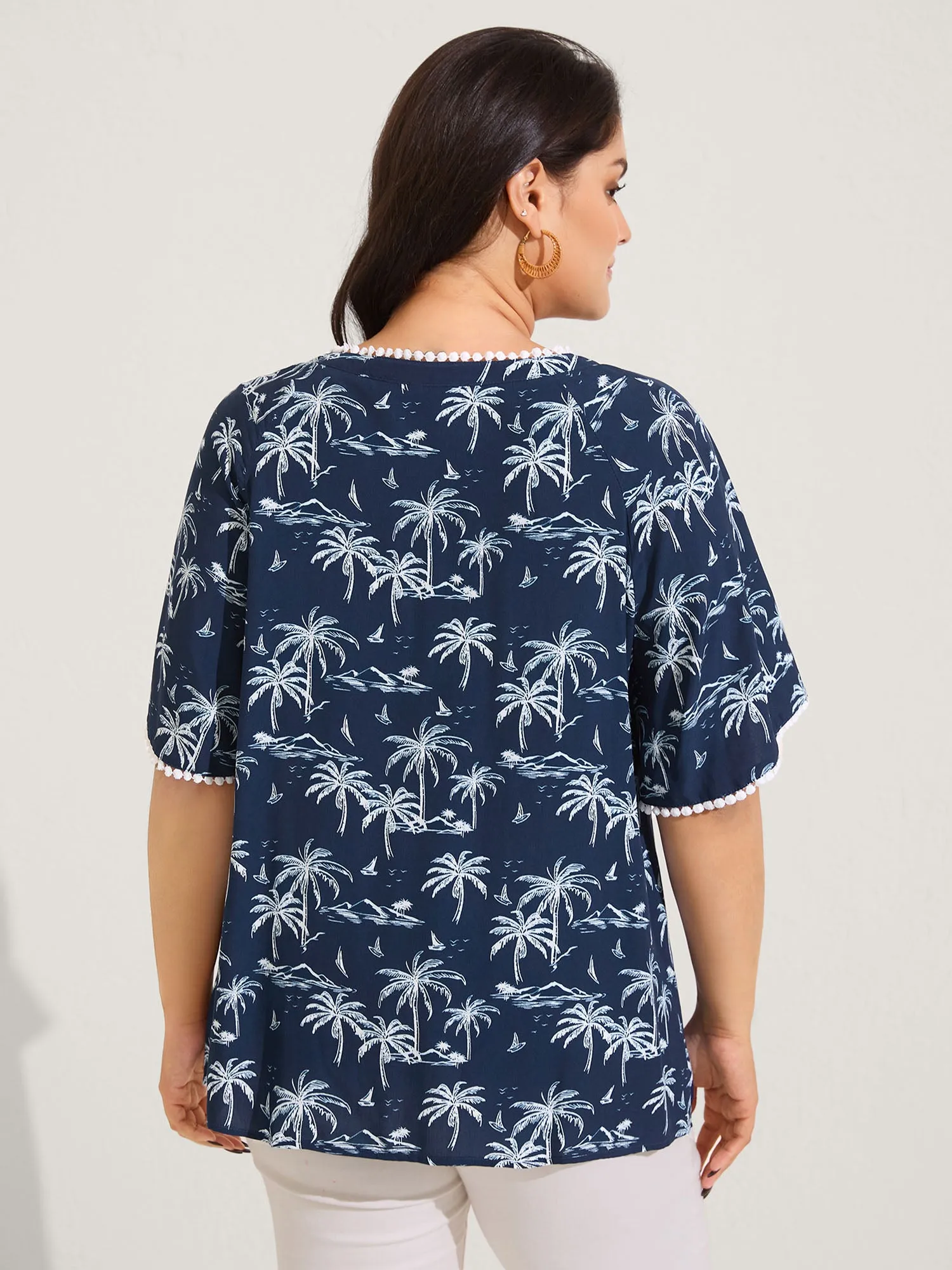 Tropical Print Lace Trim Flowy Blouse sold by Bloomchic product image thumbnail 4