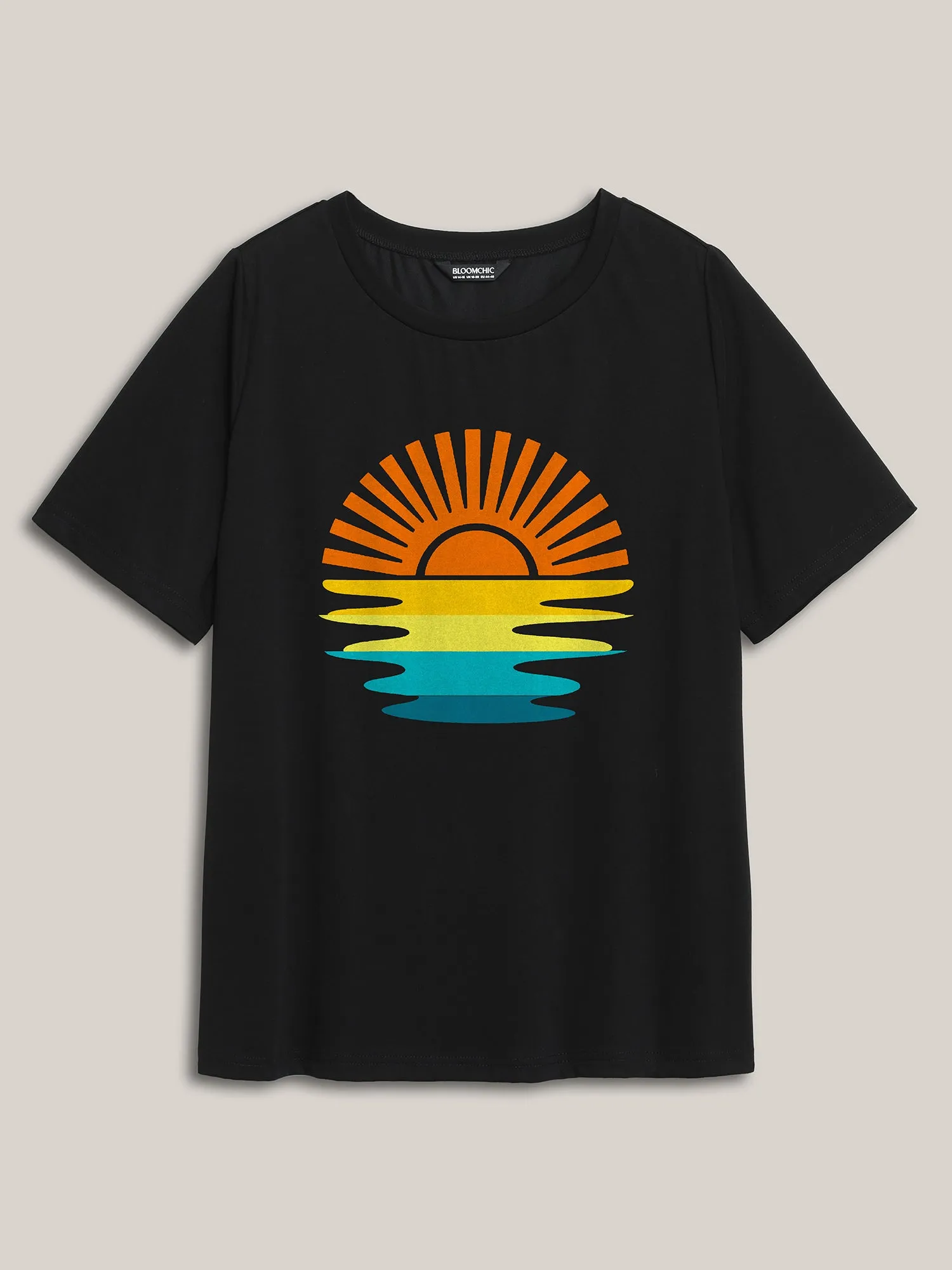 Colorful Sunrise Print Round Neck T-Shirt sold by Bloomchic