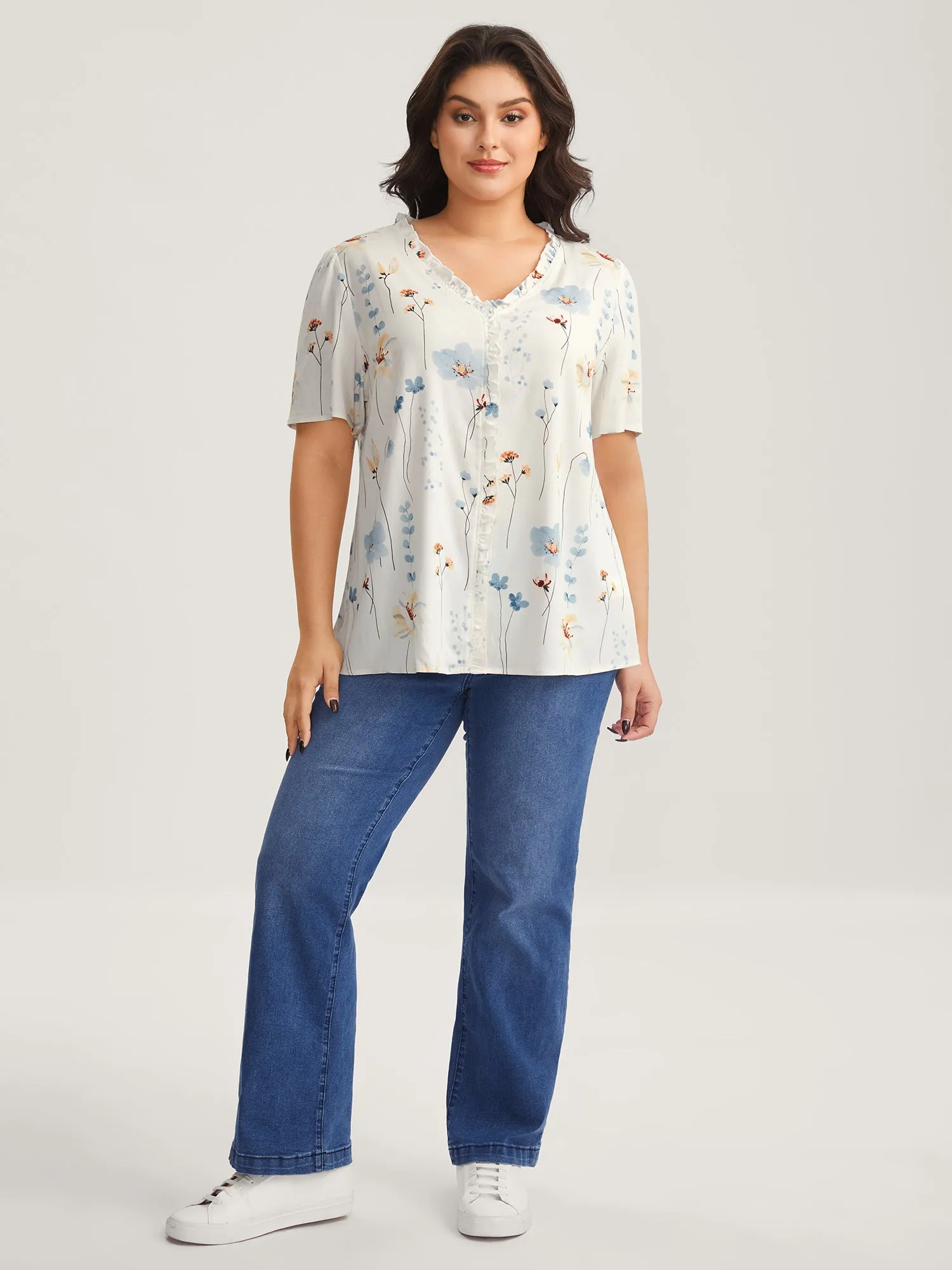 Floral Print Ruffled Placket Blouse sold by Bloomchic product image thumbnail 3