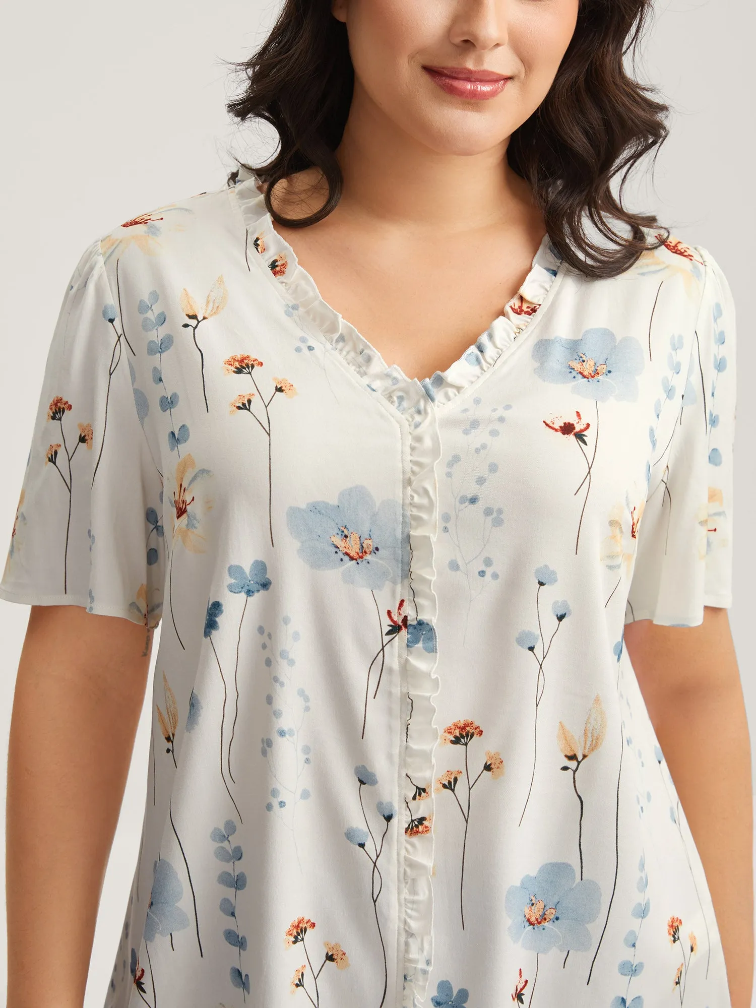 Floral Print Ruffled Placket Blouse sold by Bloomchic product image thumbnail 2