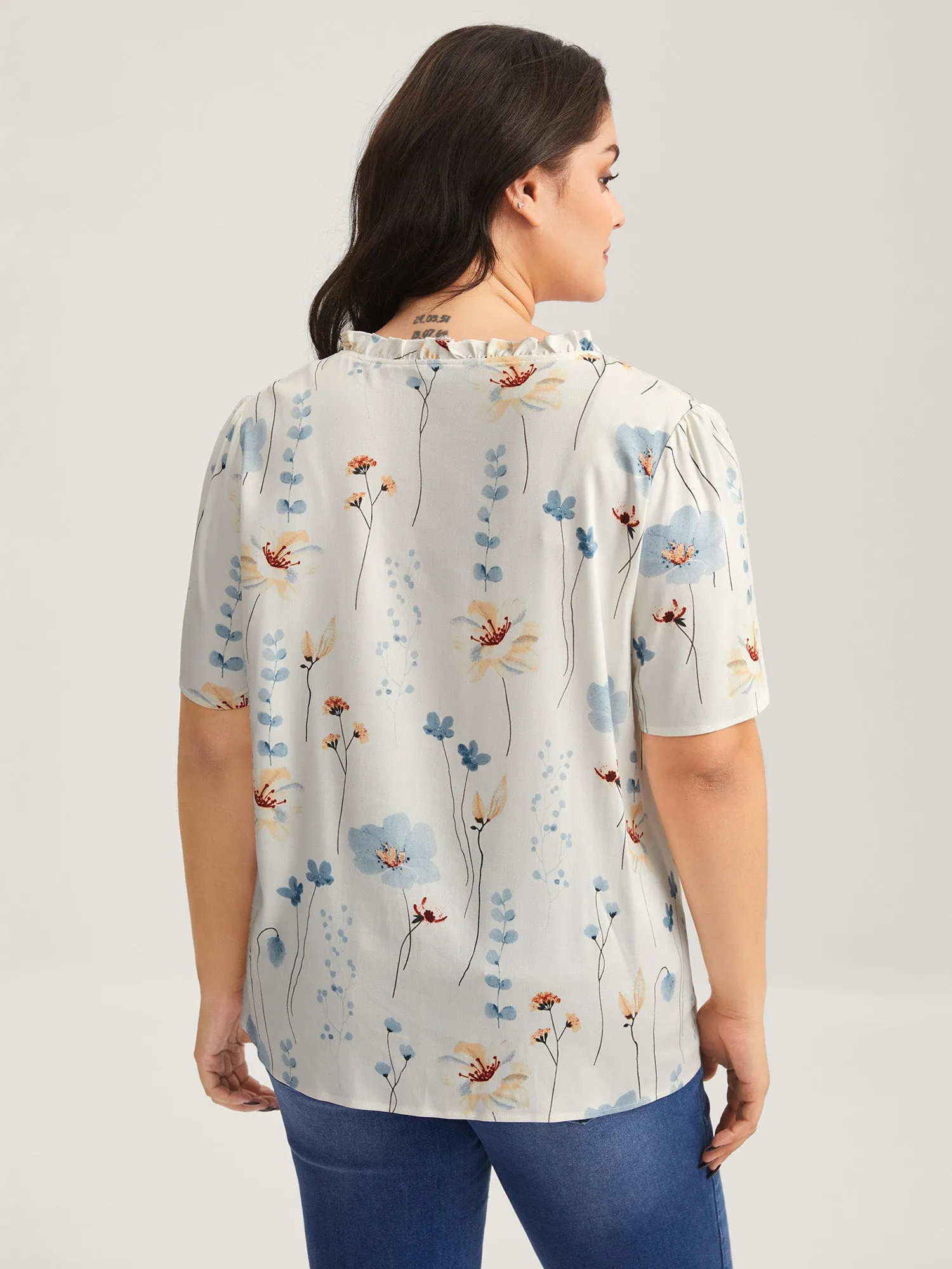 Floral Print Ruffled Placket Blouse sold by Bloomchic product image thumbnail 4