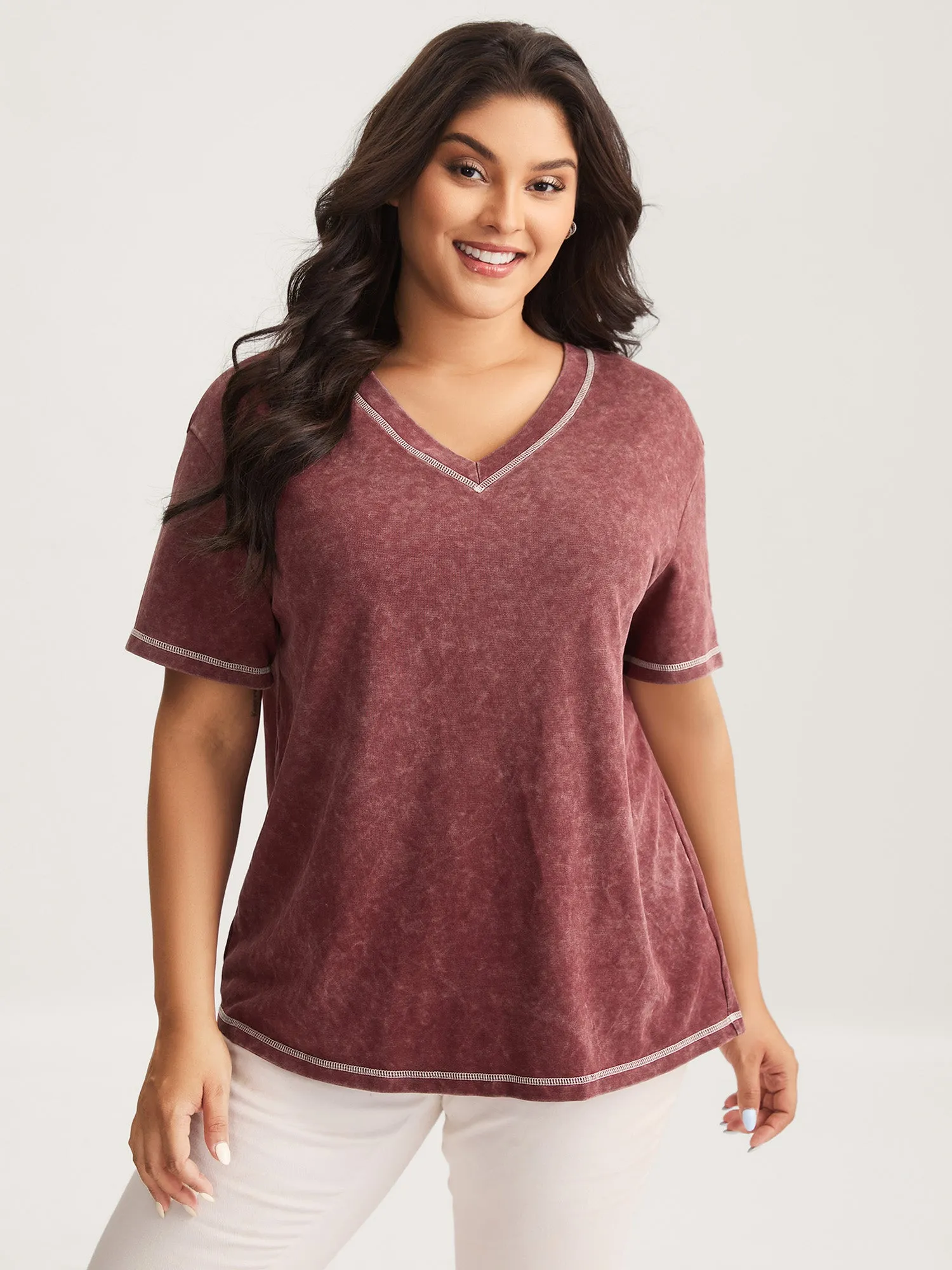 Vintage Stretchy V-Neck T-Shirt sold by Bloomchic product image thumbnail 2