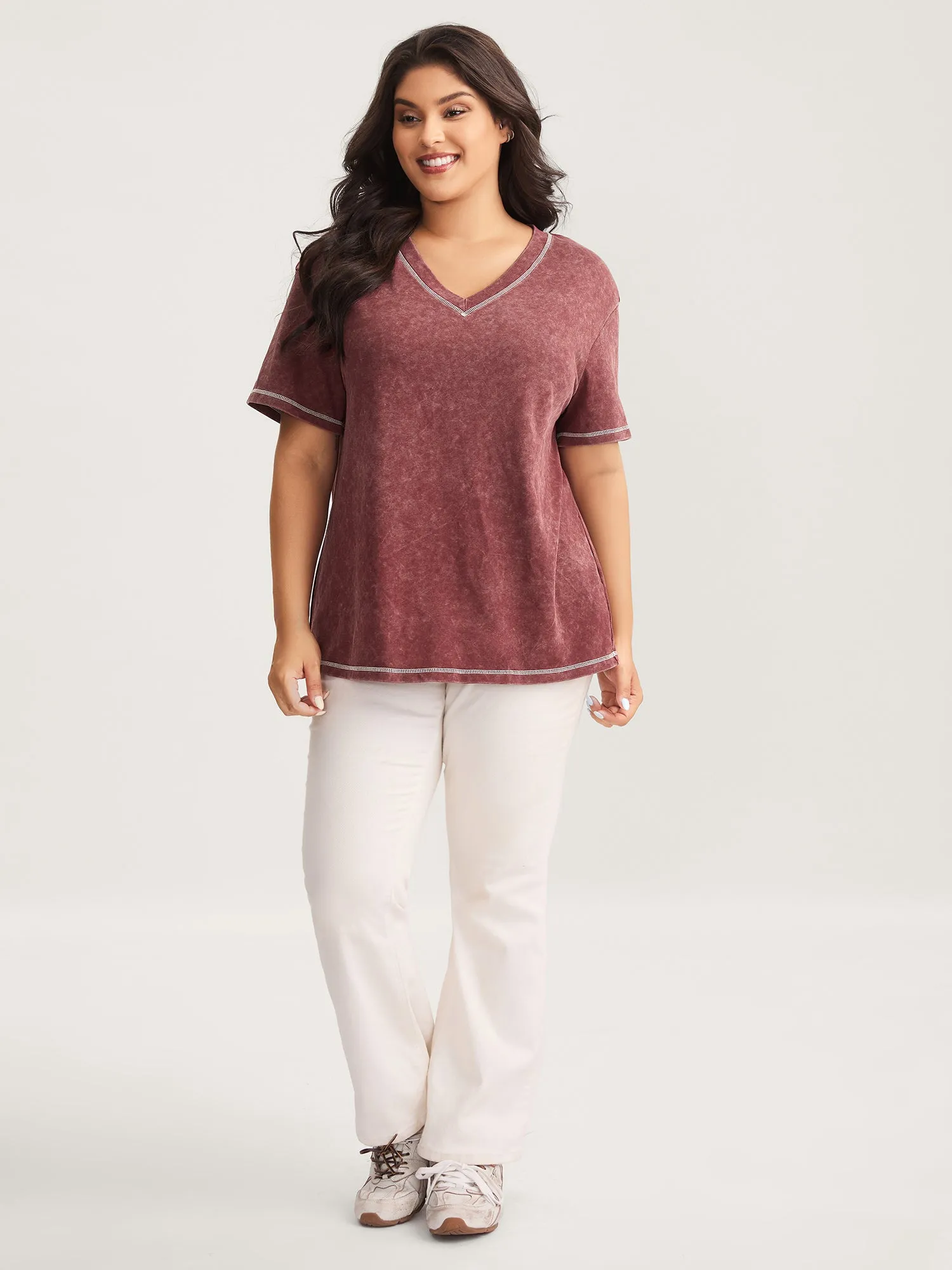 Vintage Stretchy V-Neck T-Shirt sold by Bloomchic product image thumbnail 3