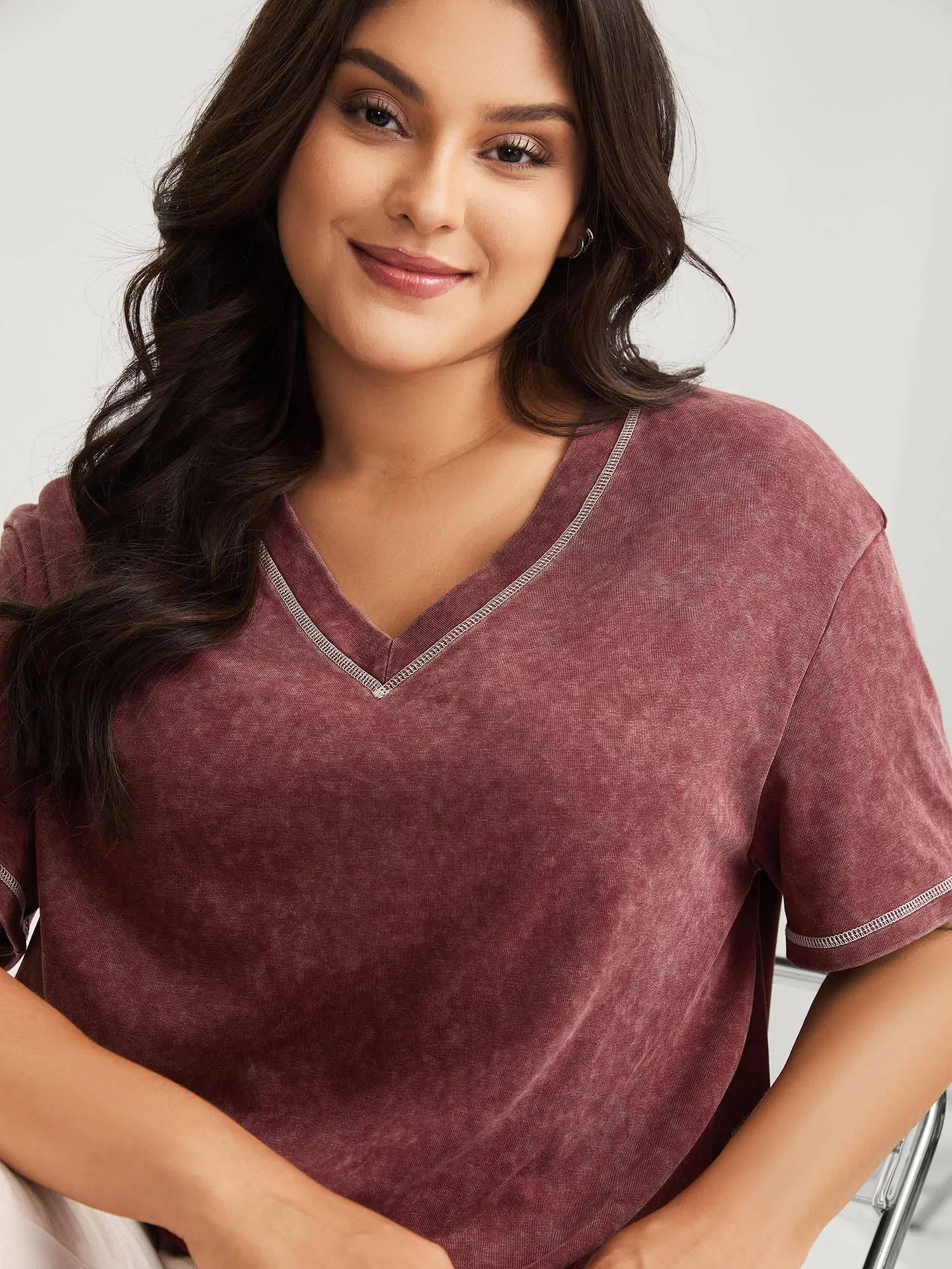 Vintage Stretchy V-Neck T-Shirt sold by Bloomchic