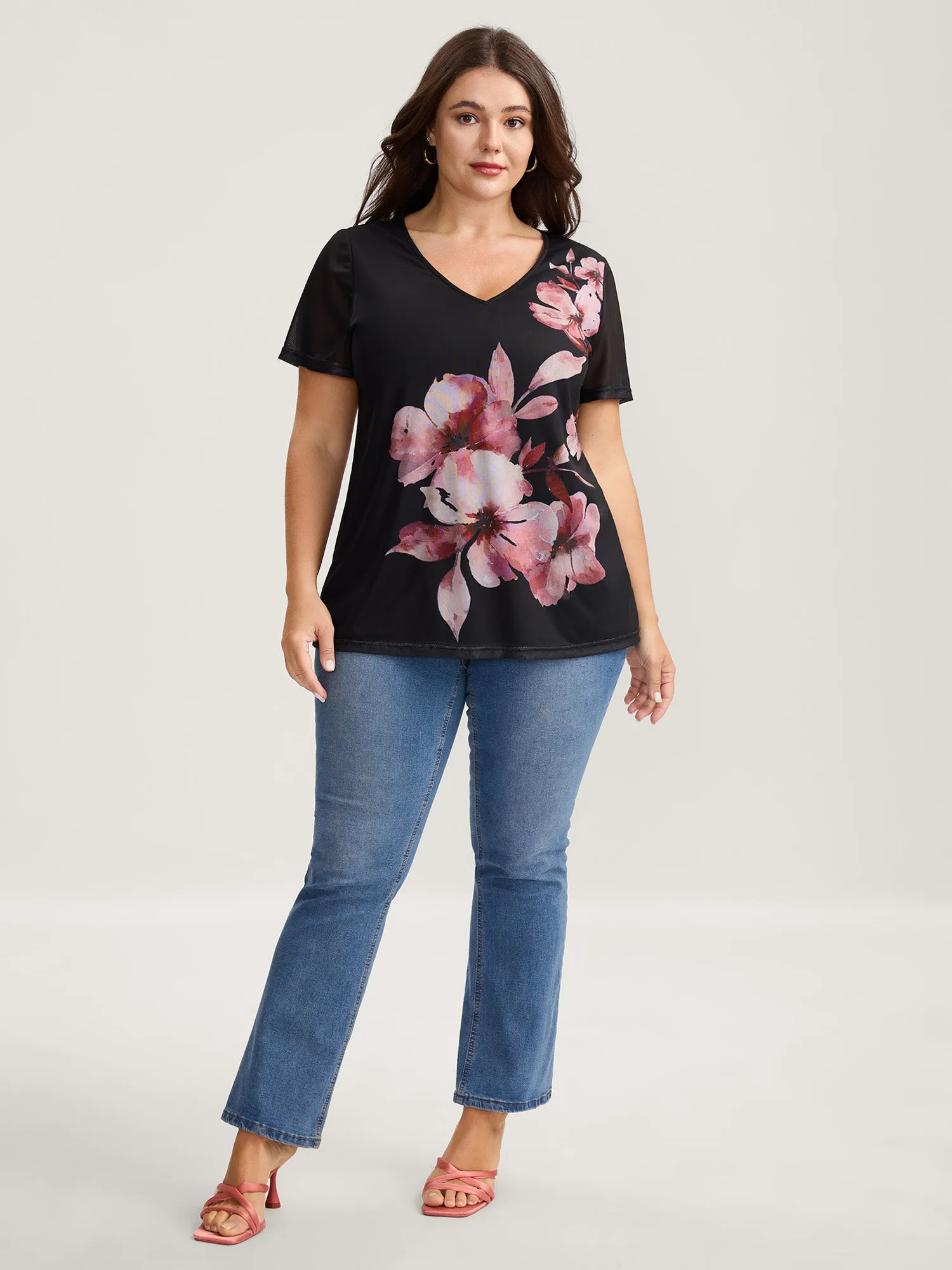 Romantic Floral Motif Sheer Knit T-Shirt sold by Bloomchic product image thumbnail 3
