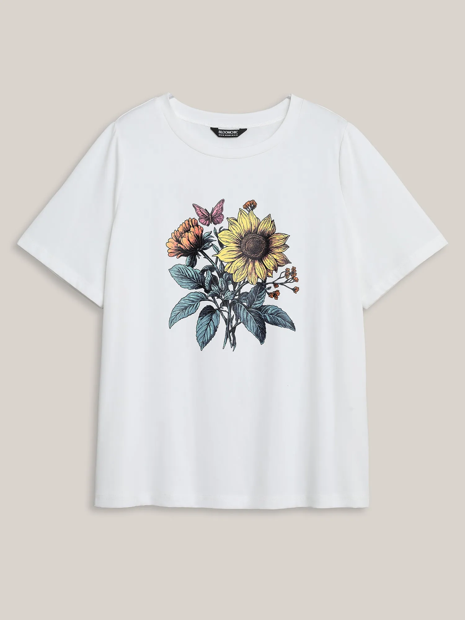 Floral Love Print Round Neck T-Shirt sold by Bloomchic