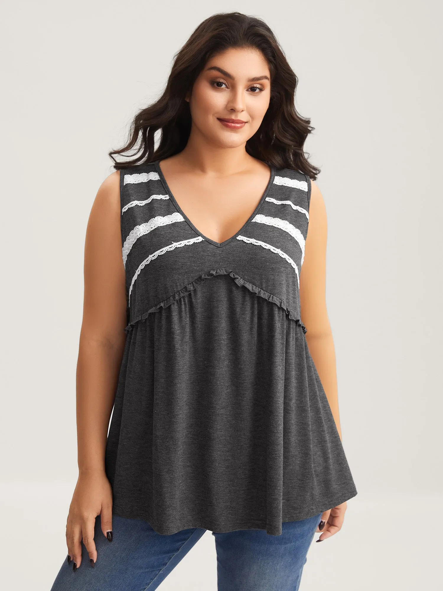 Lace Trim V-Neck Tank Top sold by Bloomchic