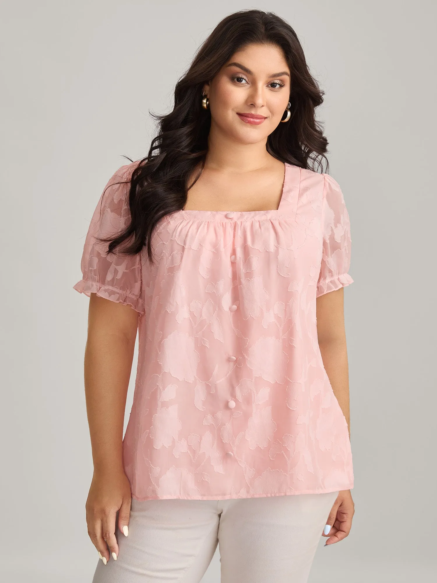 Floral Textured Button Detail Blouse sold by Bloomchic product image thumbnail 2