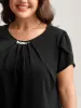 Metallic Detail Pleated Solid Blouse sold by Bloomchic