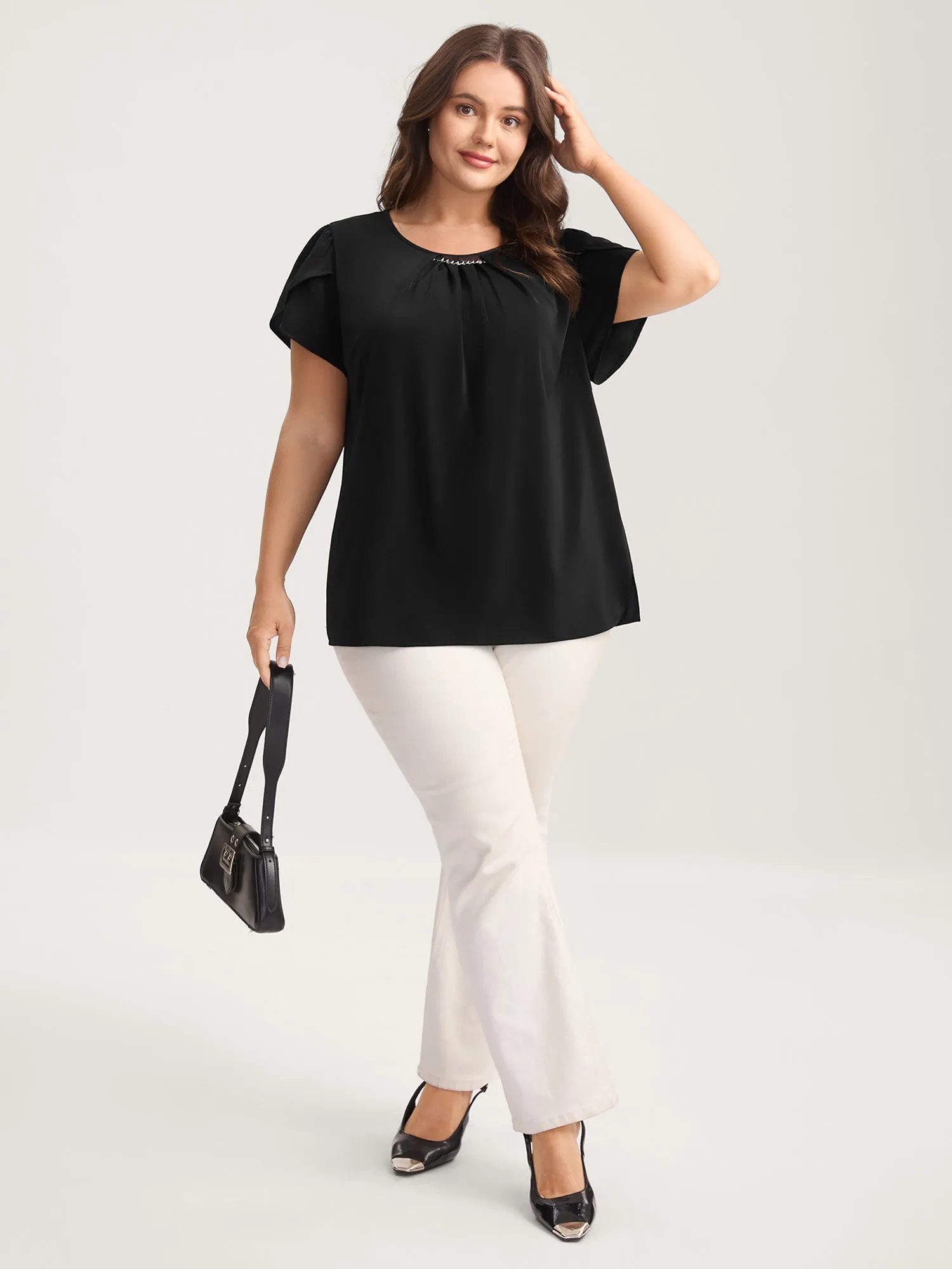 Metallic Detail Pleated Solid Blouse sold by Bloomchic product image thumbnail 3