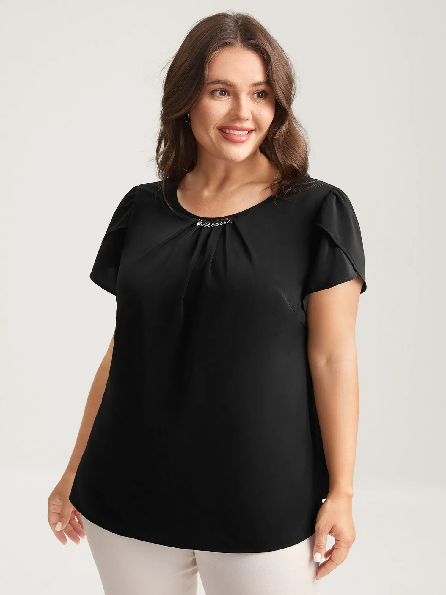 Metallic Detail Pleated Solid Blouse sold by Bloomchic product image thumbnail 2