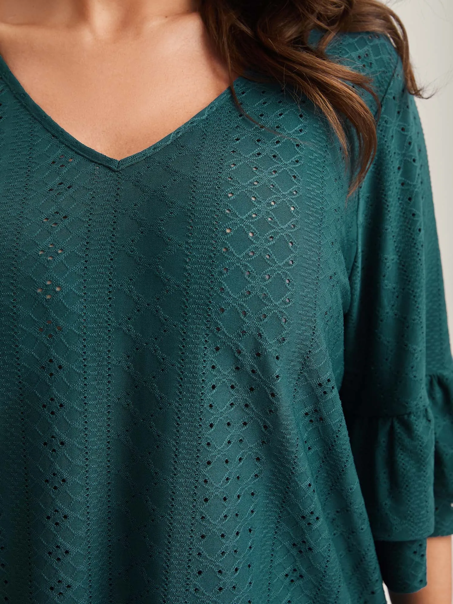 Eyelet Trim Seven-Quarter Sleeve Top sold by Bloomchic product image thumbnail 2