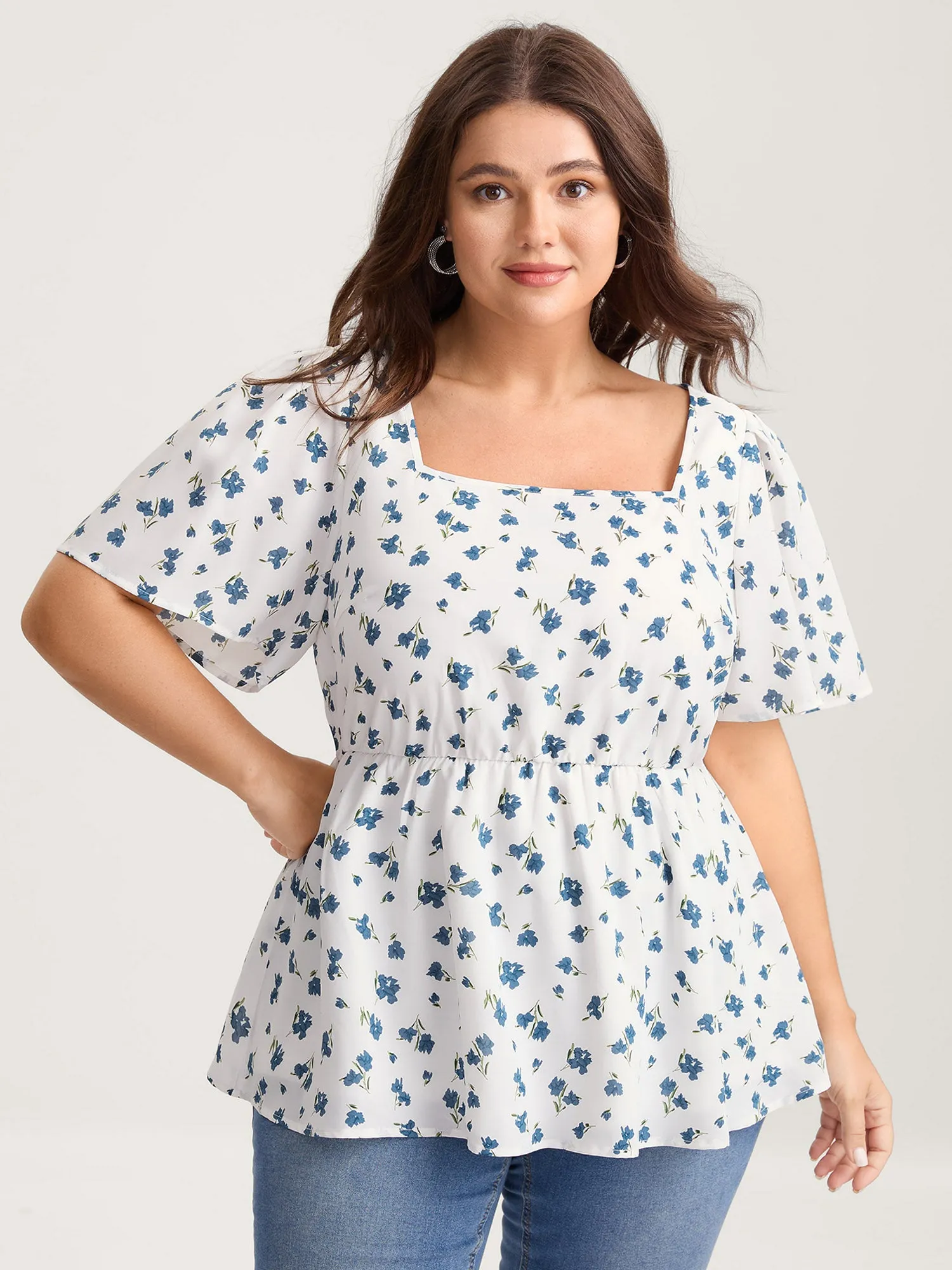 Delicate Floral Print Lotus Sleeve Blouse sold by Bloomchic