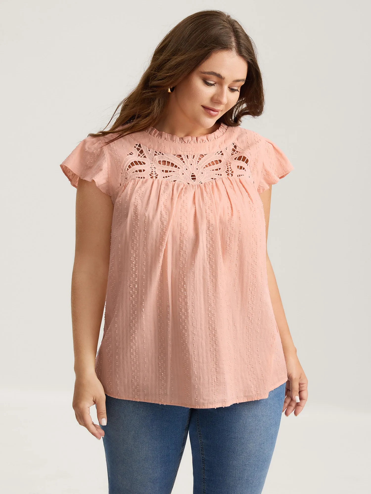 Cotton Cut-Out Lace Ruffled Neck Blouse sold by Bloomchic product image thumbnail 2