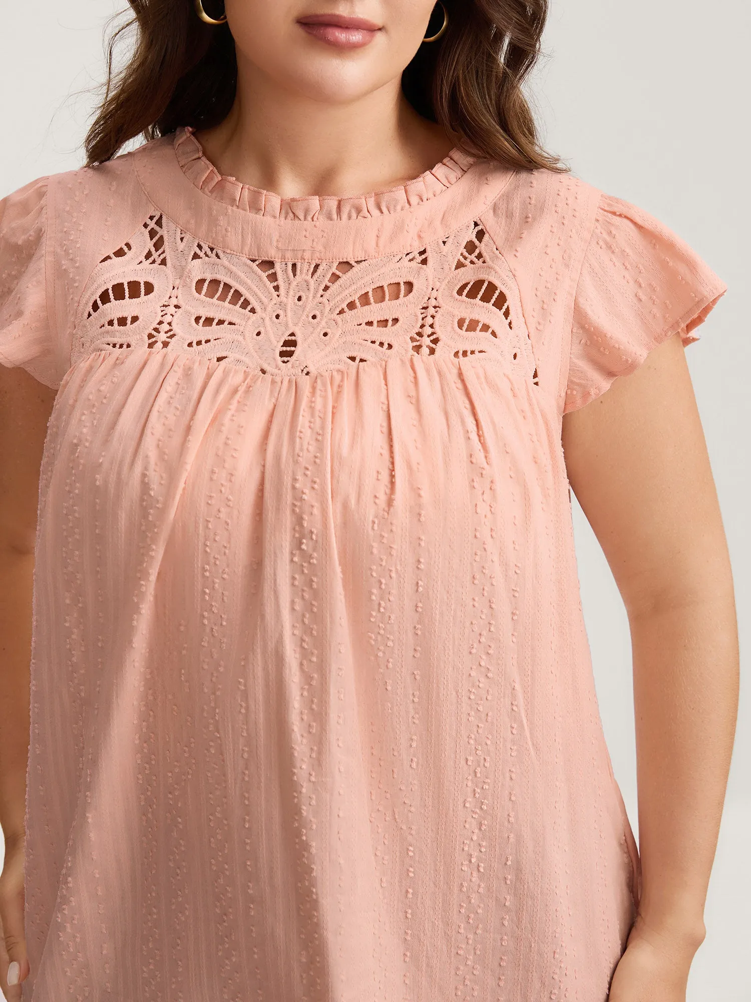Cotton Cut-Out Lace Ruffled Neck Blouse sold by Bloomchic