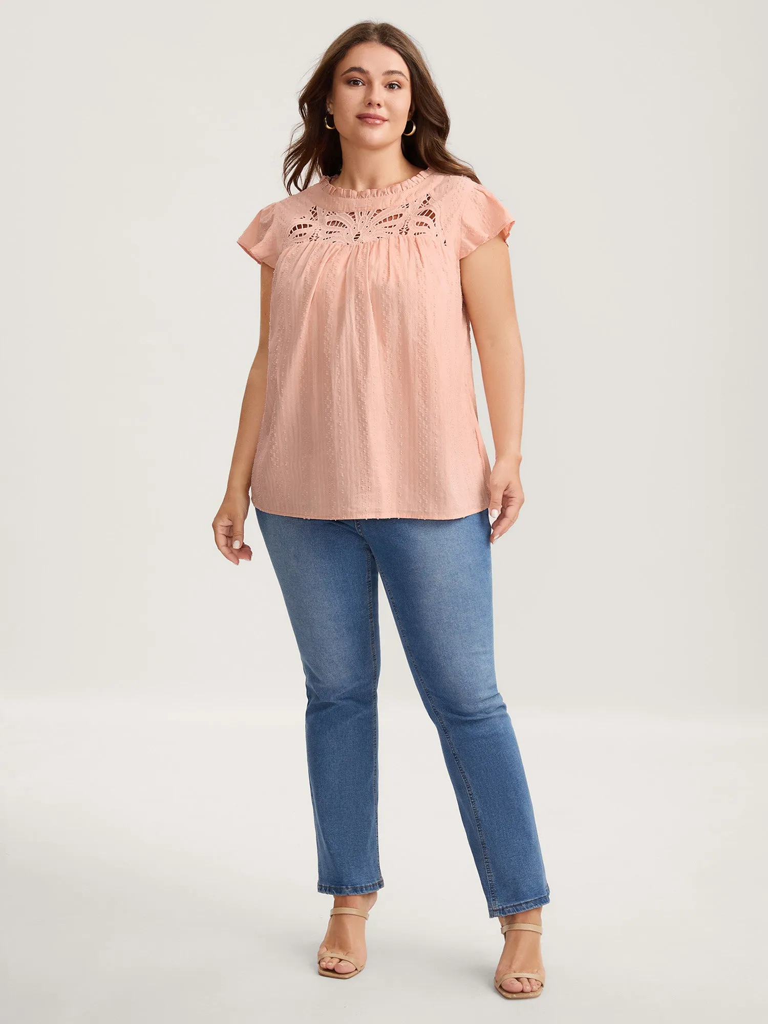 Cotton Cut-Out Lace Ruffled Neck Blouse sold by Bloomchic product image thumbnail 3